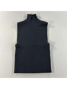 ZARA Knit Black Ribbed Mock Neck Sweater Tank White Trim Size Small